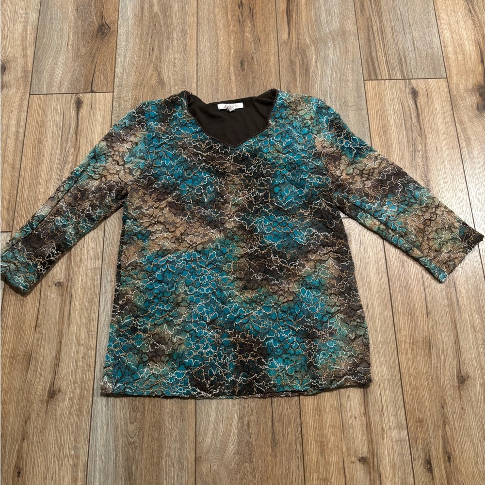 Vintage M Collection Earth Fairy Blue Brown Lace Top